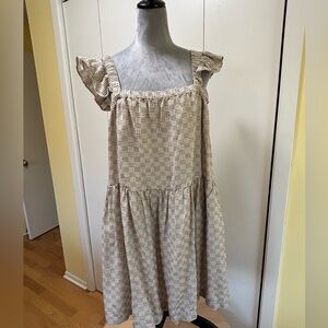 Smocked Square-Neck Ruffle Sleeve Midi Dress - Beige Stripe Madewell 1X